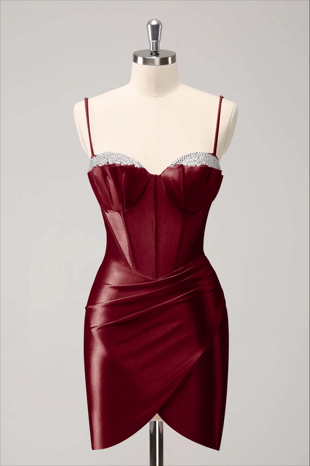 Hellodresses Pink Spaghetti Strap Sleeveless Pleated Short Homecoming Dress With Sequins