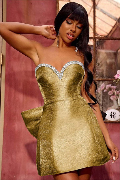 Hellodresses Black Strapless Sweetheart Sleeveless Short Homecoming Dress With Bowknot