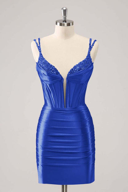 Spaghetti Strap Sleeveless Short Homecoming Dress With Beading HC0143