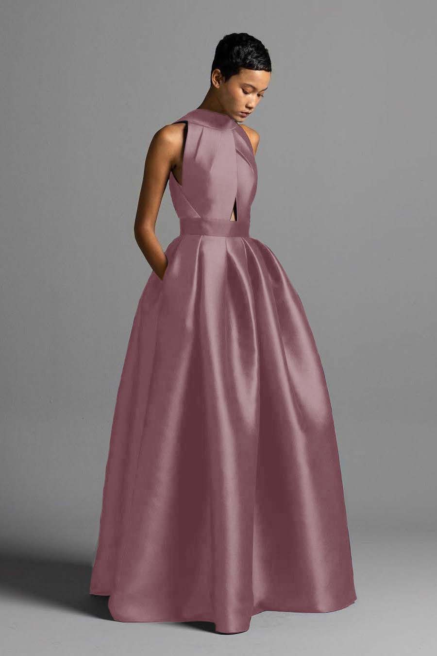 Exquisite Royal Blue Satin Halter Strapless Sleeveless A Line Prom Dress with Pleated | Zelldresses