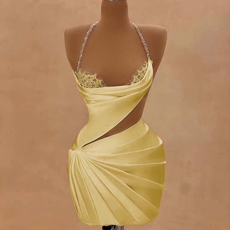 Halter Sleeveless Short Homecoming Dress With Beading Pleated HC0155