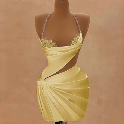 Halter Sleeveless Short Homecoming Dress With Beading Pleated HC0155