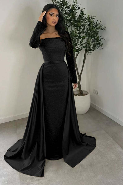 Long Sleeves Square Neck Long Mermaid Prom Dress With Beading HS0005