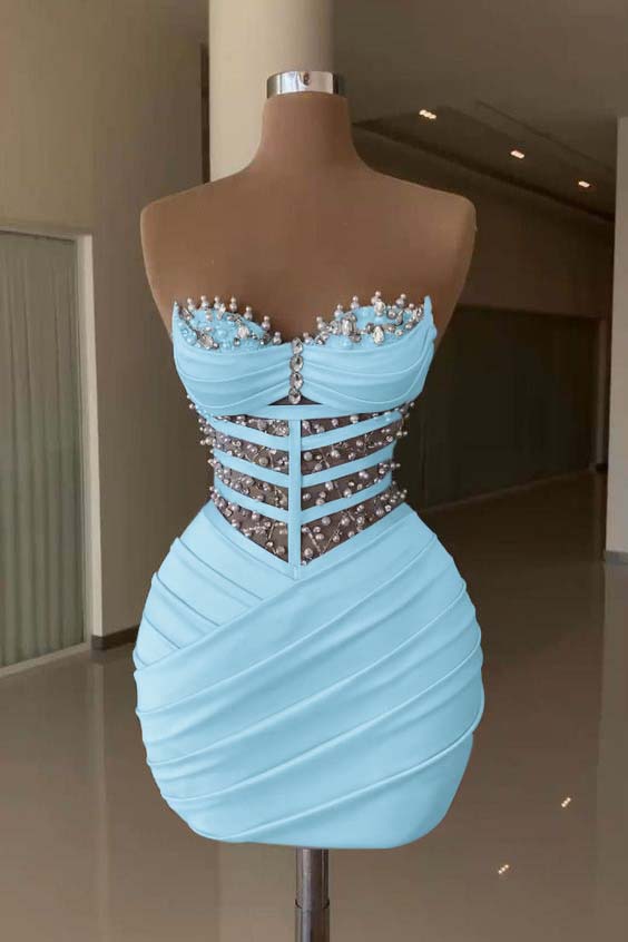 Sweetheart Sleeveless Pleated Short Homecoming Dress With Beading HC0147