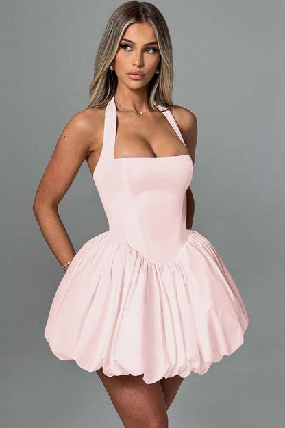 Halter Bateau Sleeveless Short Homecoming Dress With Pleated HC0166