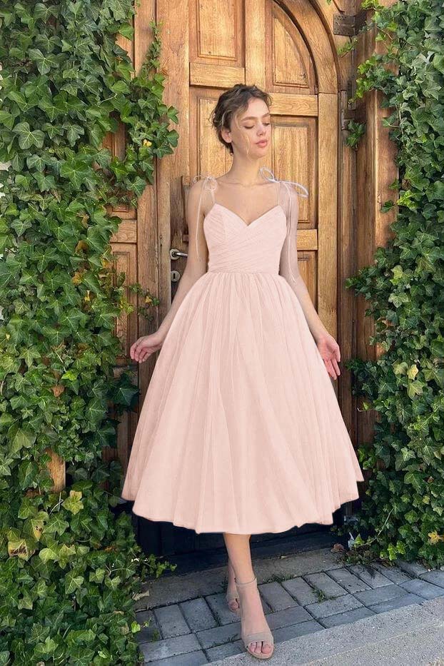 Hellodresses Chic Blue Tulle Spaghetti Strap Sleeveless V Neck A Line Homecoming Dress