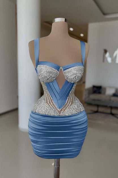 Straps Sleeveless Short Homecoming Dress With Pleated Beading HC0159