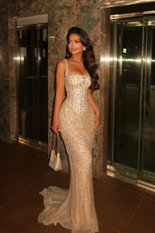 Sparkling Straps Square Prom Dress Sleeveless Slimming with Sequins YK0285