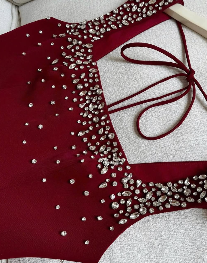 Cute A Line Strap RhineStone Burgundy Satin Short Party Dress Homecoming Dress SH2820