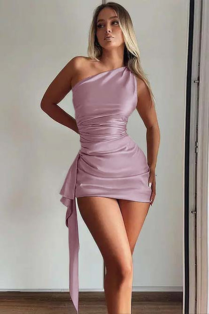 One Shoulder Sleeveless Short Homecoming Dress With Ruffles HC0146