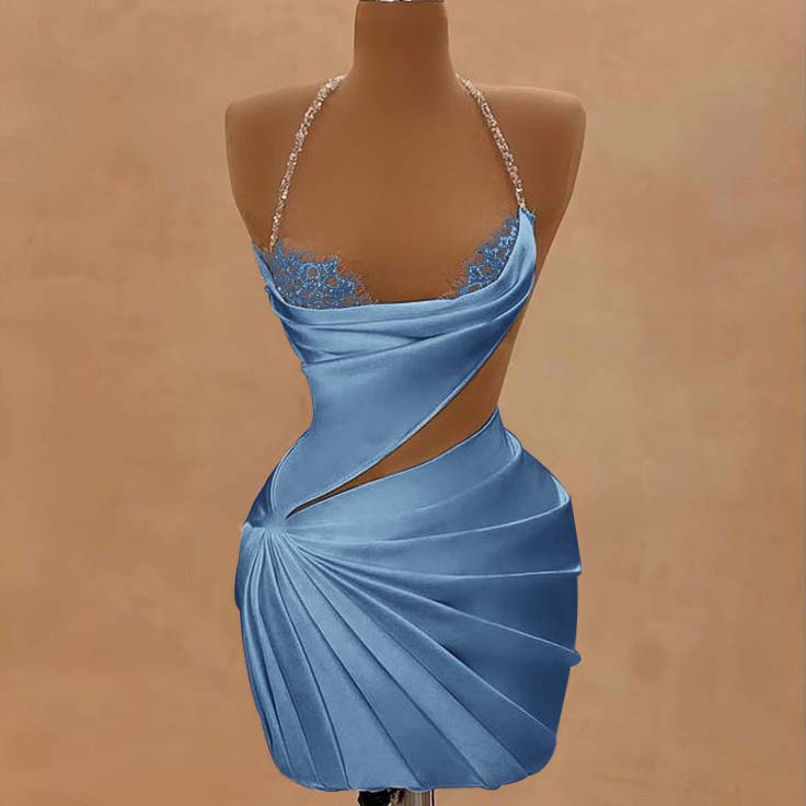 Halter Sleeveless Short Homecoming Dress With Beading Pleated HC0155