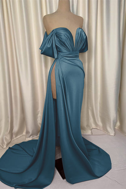 Elegant Pink Prom Dress Charmeuse V Neck With Pleated Slit ED0568