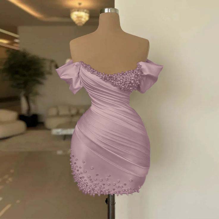 Off the Shoulder Sleeveless Short Homecoming Dress With Beading HC0154