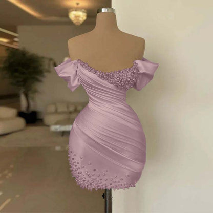 Off the Shoulder Sleeveless Short Homecoming Dress With Beading HC0154