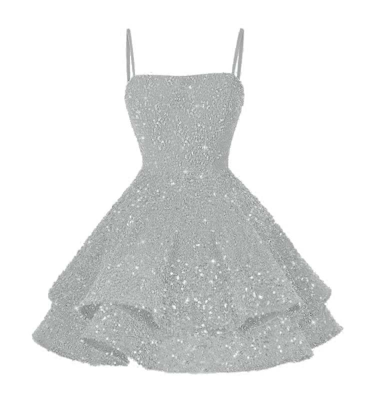 Light Pink Sequins Spaghetti Strap Sleeveless Short Homecoming Dress with Ruffles YO070