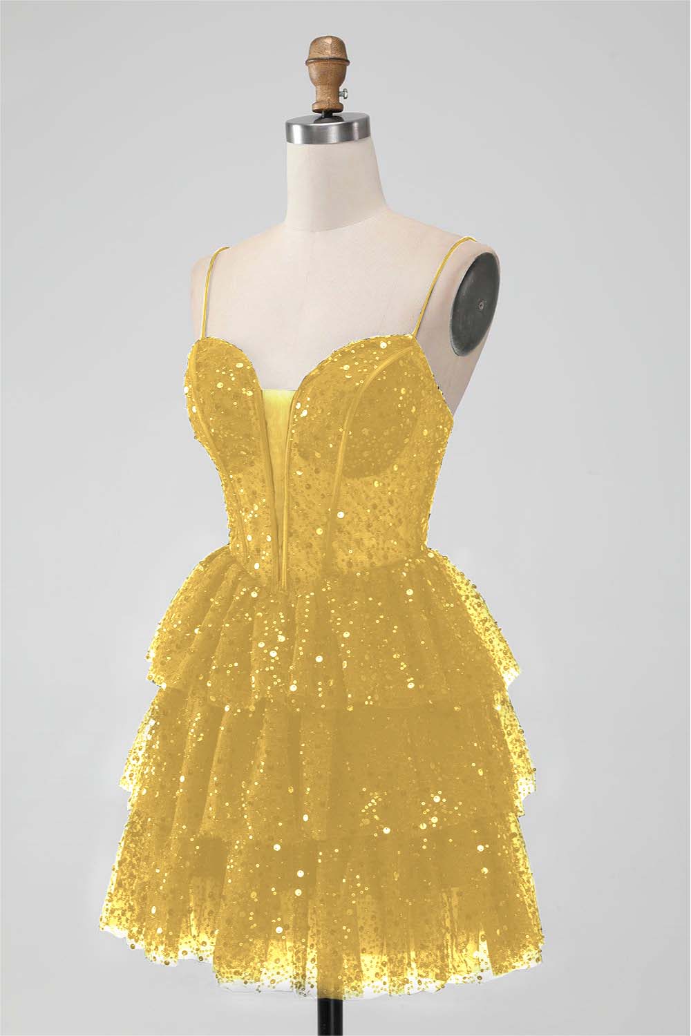 Black Sequins Spaghetti Strap Sleeveless Short Homecoming Dress With Ruffles HC0017