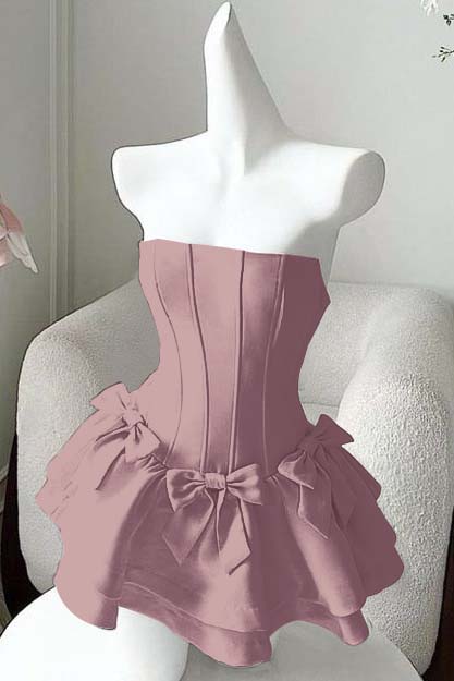 Strapless Sleeveless Short Homecoming Dress With Bowknot Ruffles HC0178