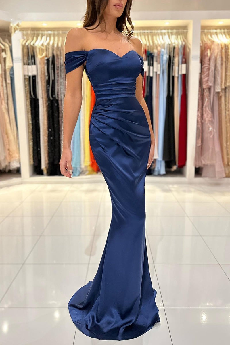 Royal Blue Prom Dress Sweetheart Off-the-Shoulder Pleated Long YL0032