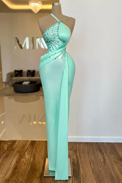 Beautiful Light Blue Mermaid Beaded Slit Prom Dress | Hellodresses