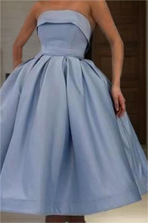 Charming Satin Strapless Sleeveless A Line Short Homecoming Dress with Pleated