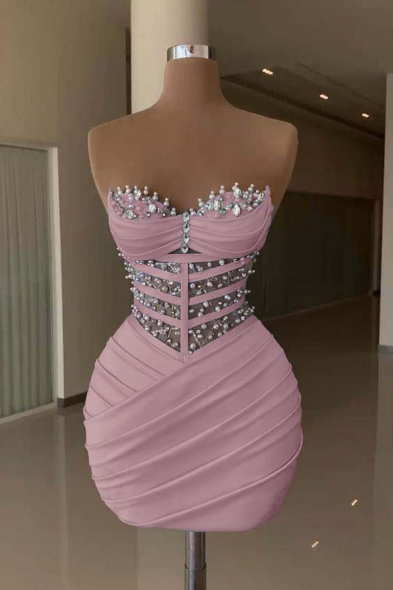 Sweetheart Sleeveless Pleated Short Homecoming Dress With Beading HC0147