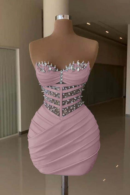 Sweetheart Sleeveless Pleated Short Homecoming Dress With Beading HC0147