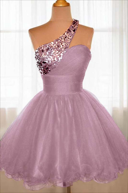 Chic Red One Shoulder Sleeveless A Line Homecoming Dress With Beadings HC0045