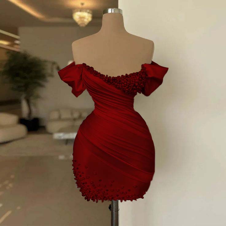 Off the Shoulder Sleeveless Short Homecoming Dress With Beading HC0154