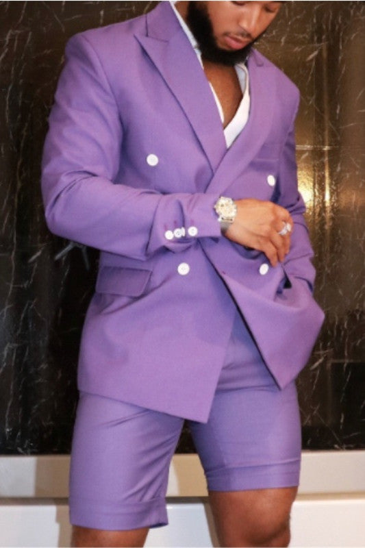 Modern Peaked Lapel Purple Wedding Suits With Double Breasted | Zelldresses