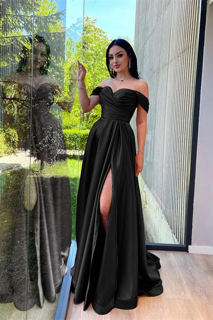 Dusty Pink Glorious Off-The-Shoulder Evening Front Split Prom Dress With Sweetheart | Zelldresses