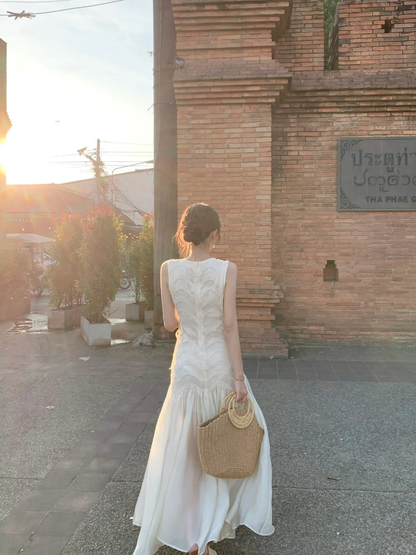 Simple A Line Round Neck Light Apricot Lace Chiffon Party Dress Outfits SH4259