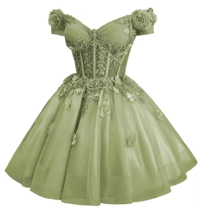 Pretty Off The Shoulder Tulle Appliques Homecoming Dress Pink Short Birthday Dress S681