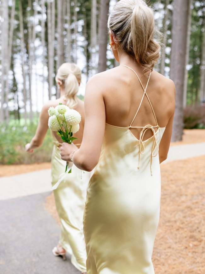 Light Yellow Sheath Halter Satin Open Back Bridesmaid Dress Evening Dress SH3196