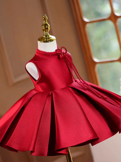 Satin Flower Girl Dress Toddler Princess 1st Birthday Party Gown D150