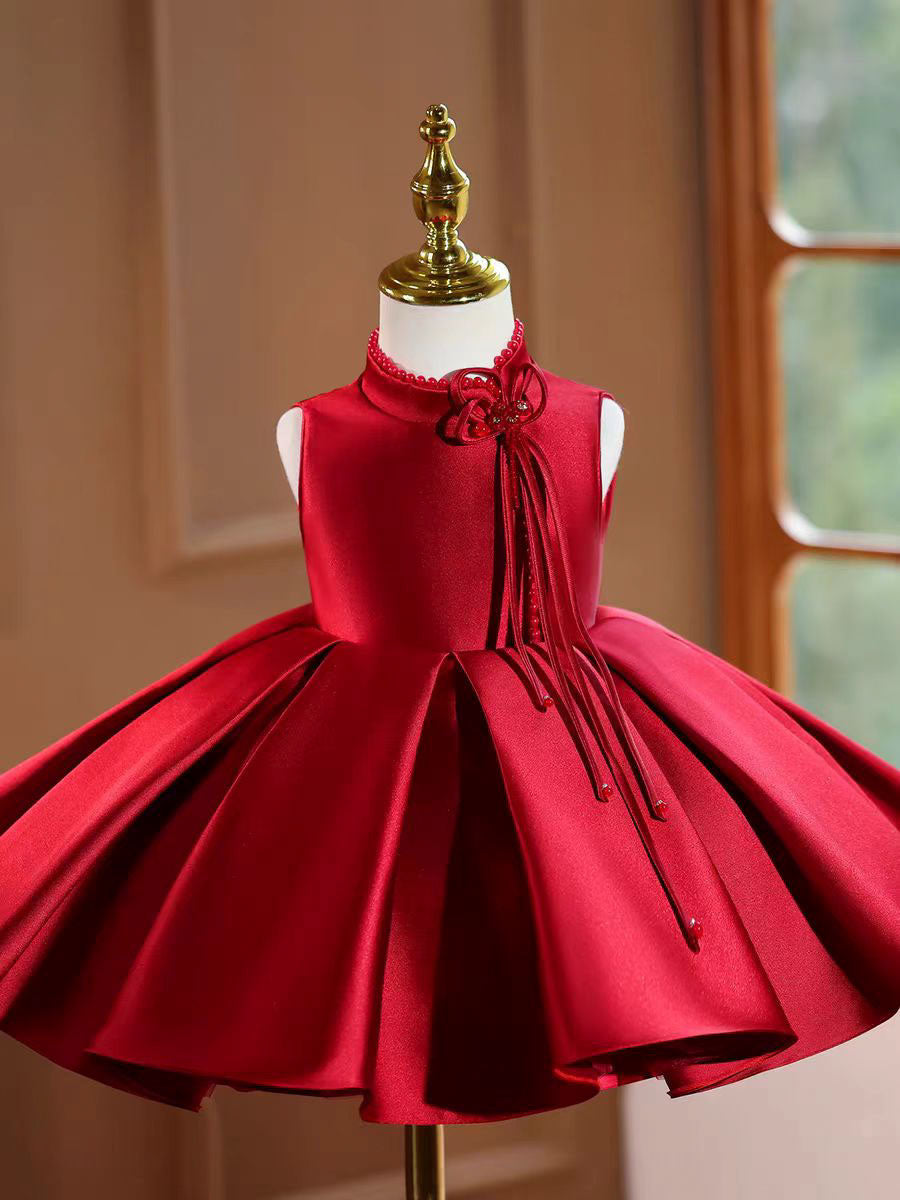 Satin Flower Girl Dress Toddler Princess 1st Birthday Party Gown D150