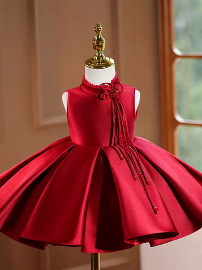 Satin Flower Girl Dress Toddler Princess 1st Birthday Party Gown D150