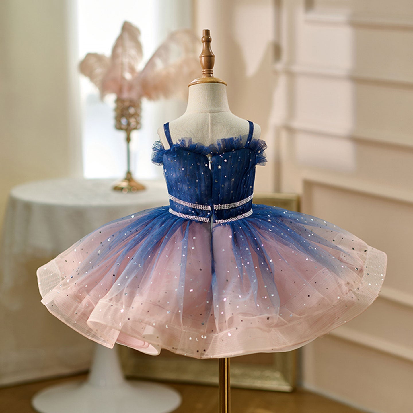 Lovely Blue Flower Girl Dress Princess Birthday Party Gown D159