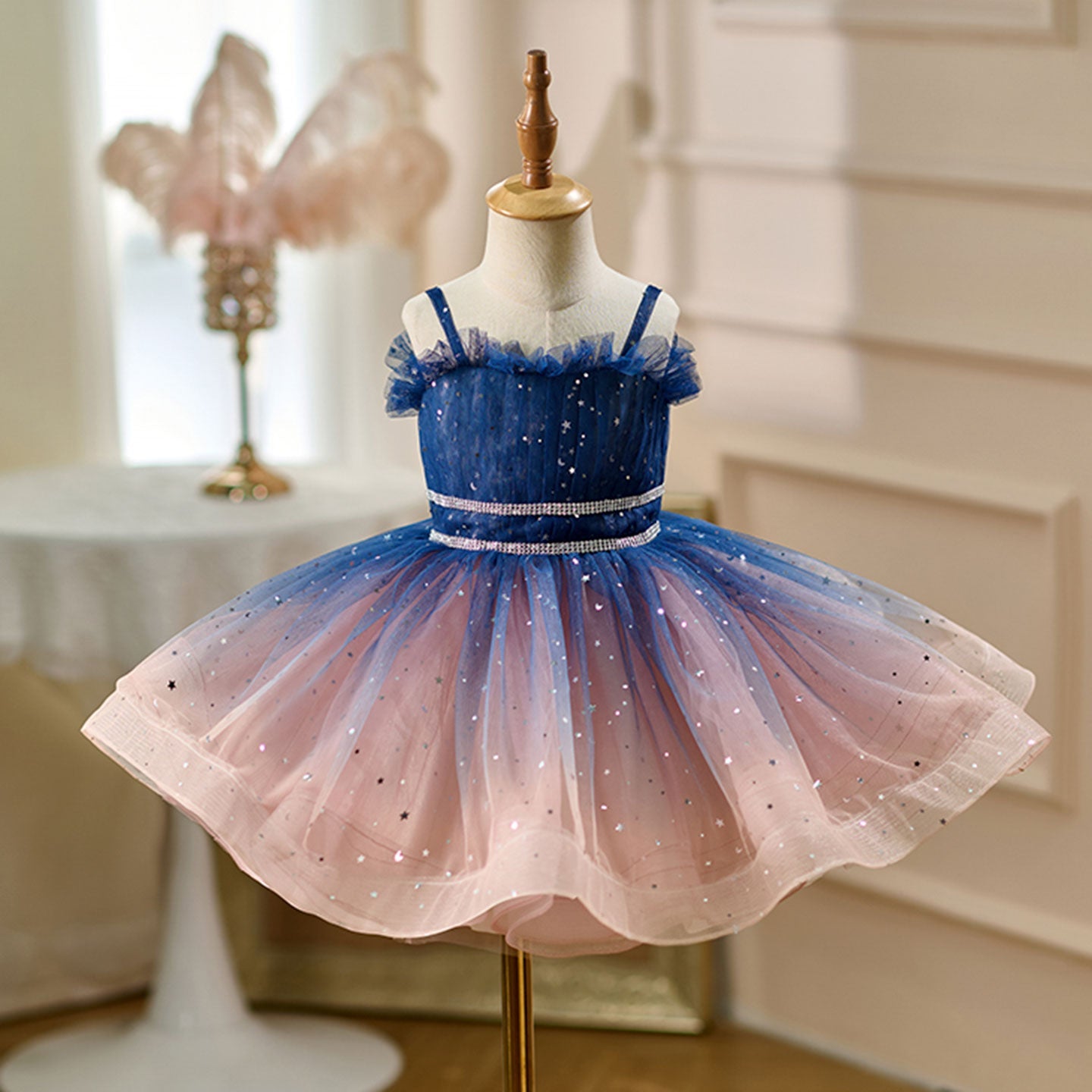 Lovely Blue Flower Girl Dress Princess Birthday Party Gown D159