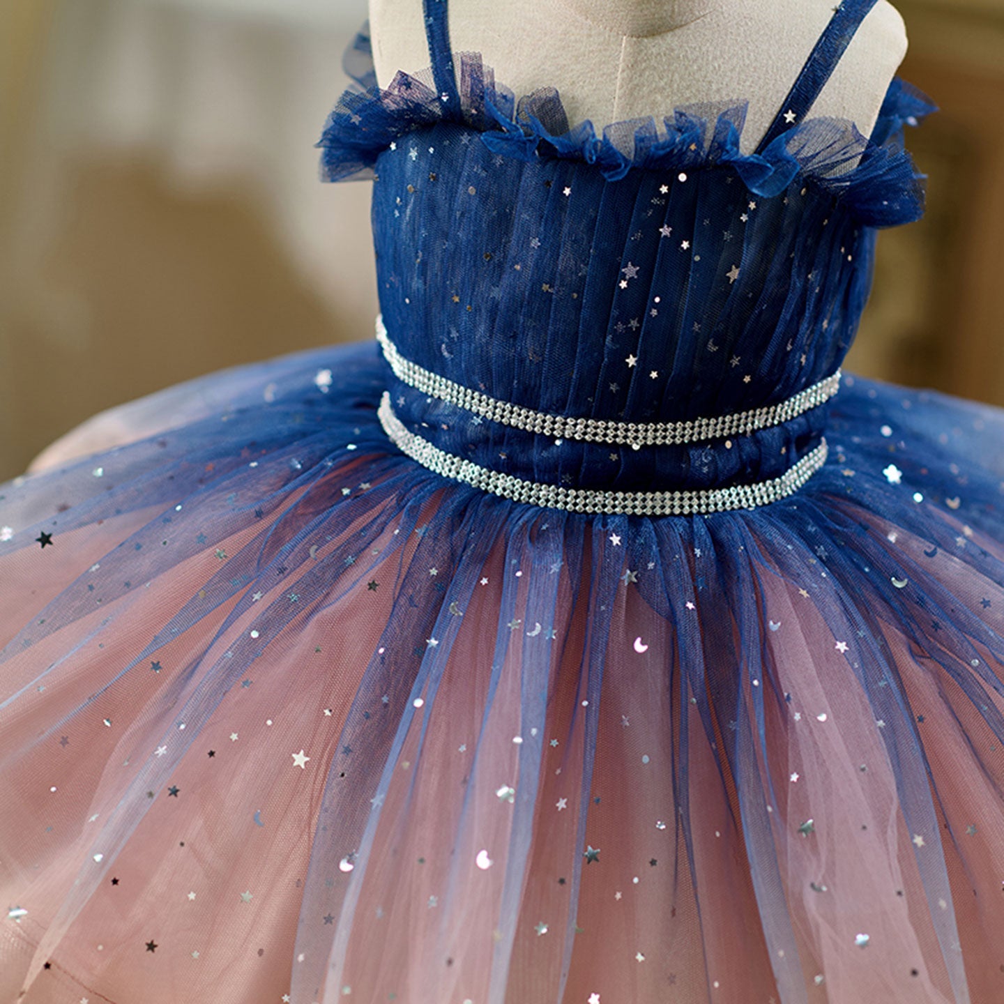 Lovely Blue Flower Girl Dress Princess Birthday Party Gown D159