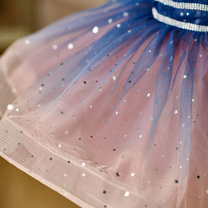 Lovely Blue Flower Girl Dress Princess Birthday Party Gown D159