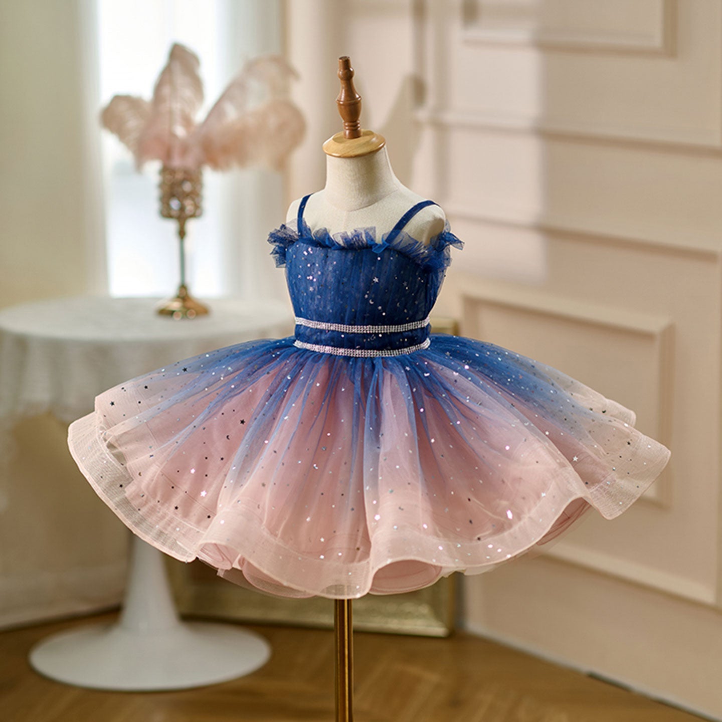 Lovely Blue Flower Girl Dress Princess Birthday Party Gown D159