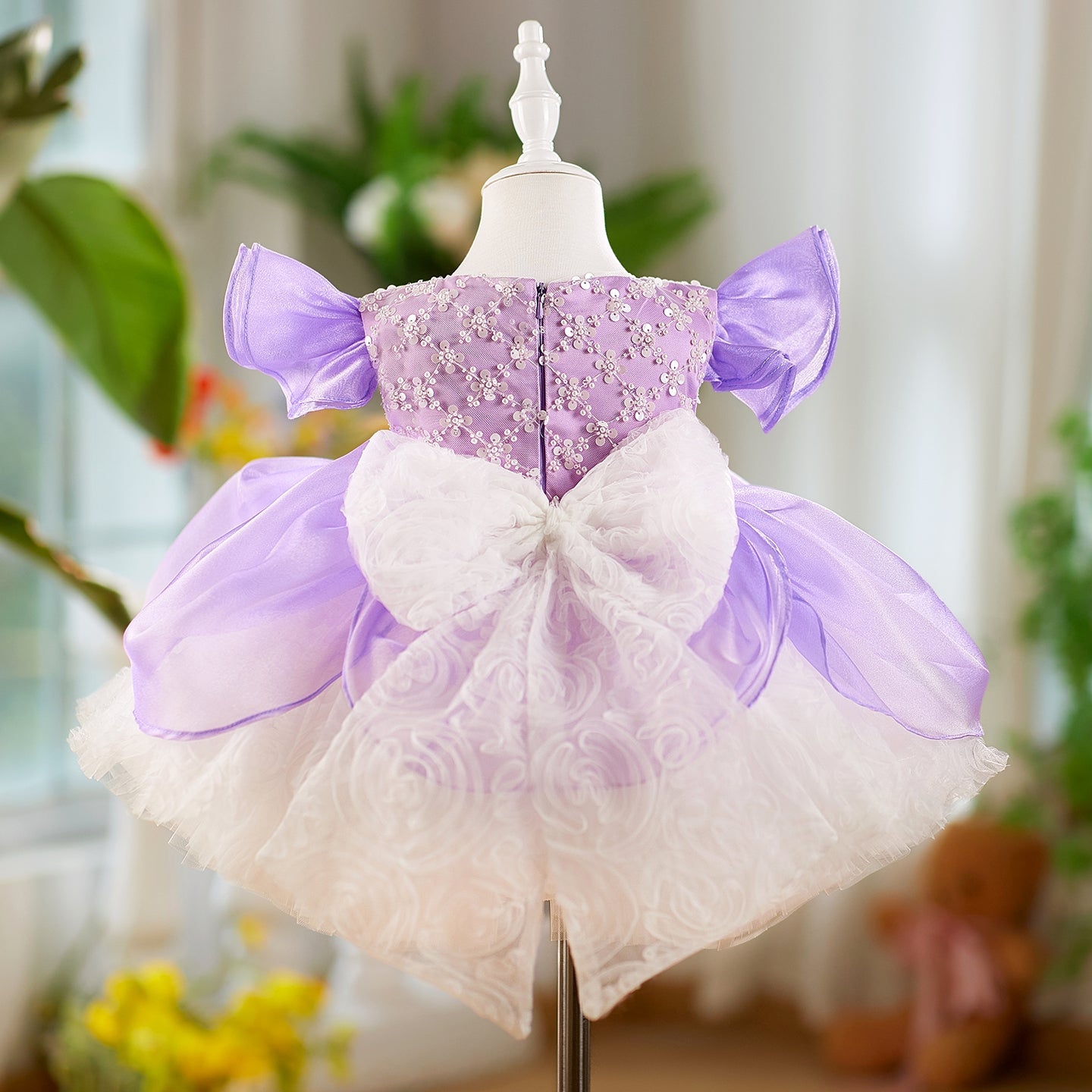 O-Neck Sequin Knee-Length Party Princess Girl Dress J561