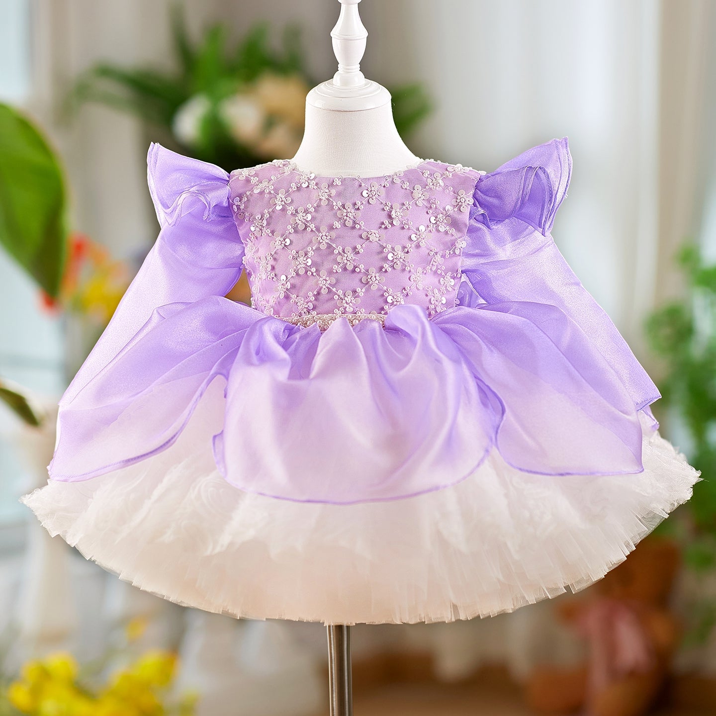 O-Neck Sequin Knee-Length Party Princess Girl Dress J561