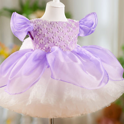 O-Neck Sequin Knee-Length Party Princess Girl Dress J561