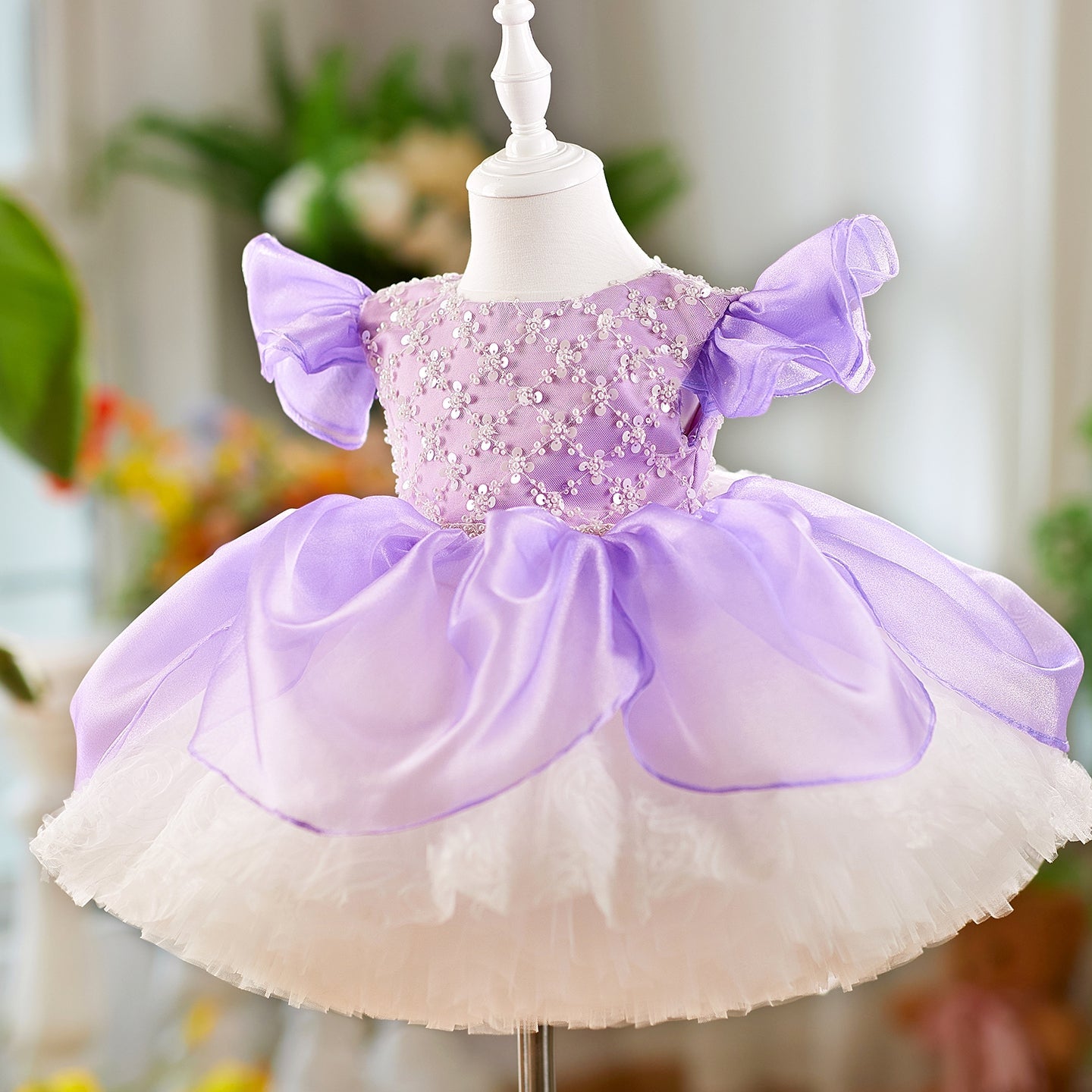 O-Neck Sequin Knee-Length Party Princess Girl Dress J561