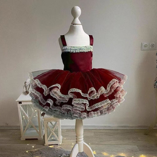 Luxury Green Flower Girl Dress for Kids Birthday Party Gown D170