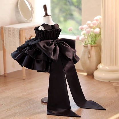Elegant Black Ball Gown Flower Girl Dress with Ruffle Layers D128