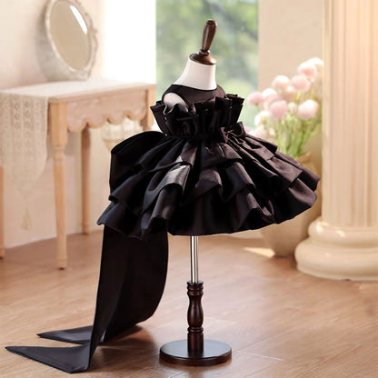 Elegant Black Ball Gown Flower Girl Dress with Ruffle Layers D128