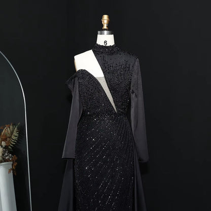 Wine Red One Shoulder Evening Dress with Overskirt SS019