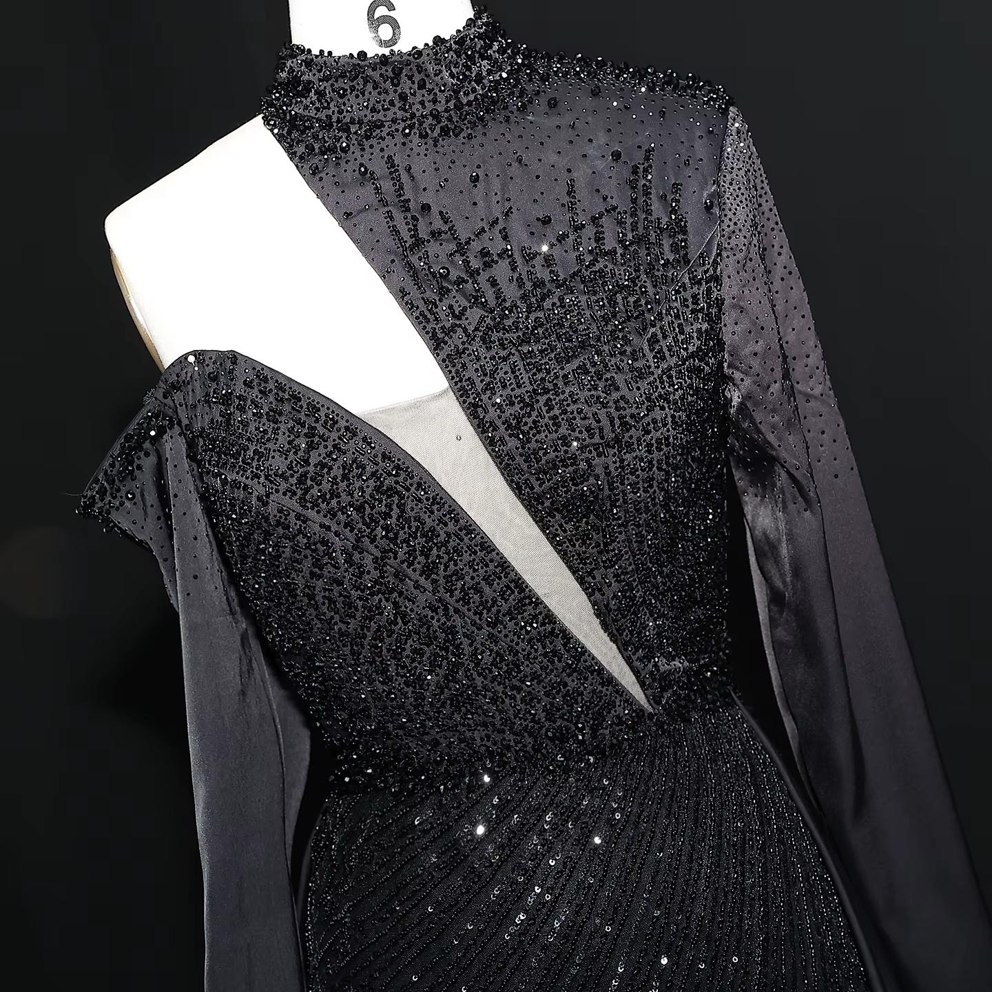 Wine Red One Shoulder Evening Dress with Overskirt SS019